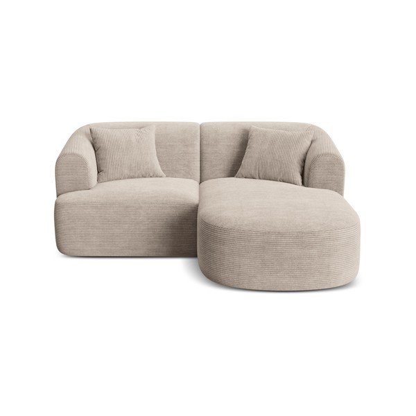 Svetlo rjava kotna sedežna garnitura iz rebrastega žameta (desni kot/z ležalnikom) Campi – Cosmopolitan Design