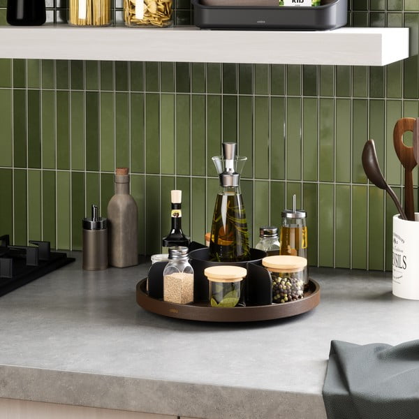 Črn lesen vrtljiv kopalniški organizator za kozmetiko Bellwood – Umbra-image-1