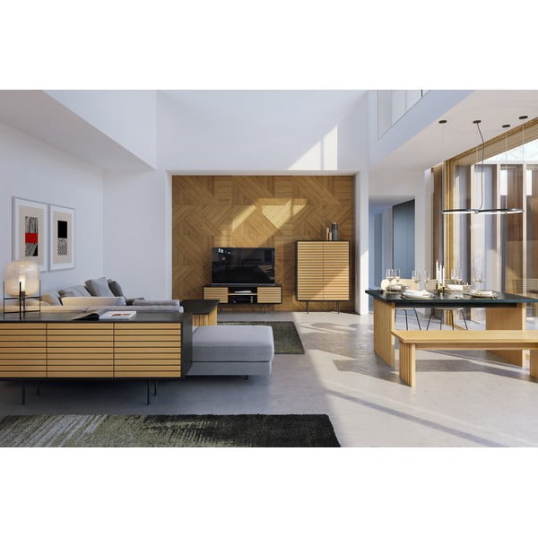 Jedilna miza s ploščo v hrastovem dekorju 90x160 cm Stripe - Woodman-image-1