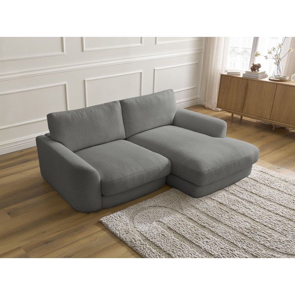 Temno siva kotna sedežna garnitura iz tkanine bouclé (desni kot/z ležalnikom) Leonore – Bobochic Paris-image-4