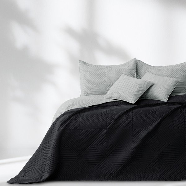 Črno/svetlo sivo prešito pregrinjalo iz mikrovlaken 220x240 cm Softa – Restilo-image-1