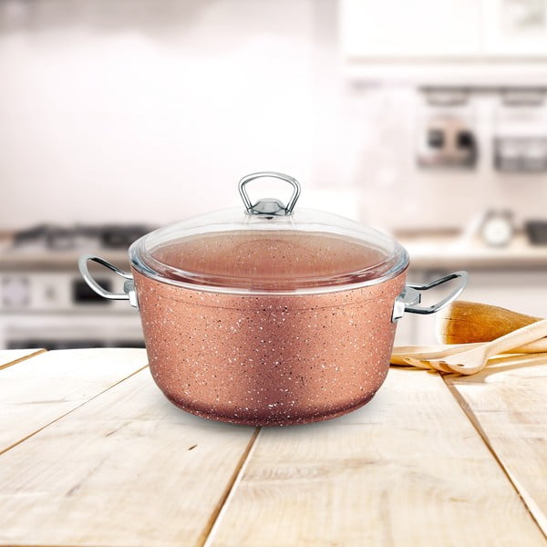 Roza aluminijast lonec s pokrovom Güral Porselen Classic, ø 22 cm-image-1