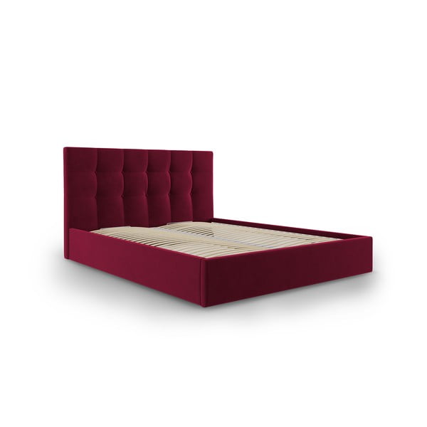 Bordo rdeča žametna postelja Mazzini Beds Nerin, 140 x 200 cm