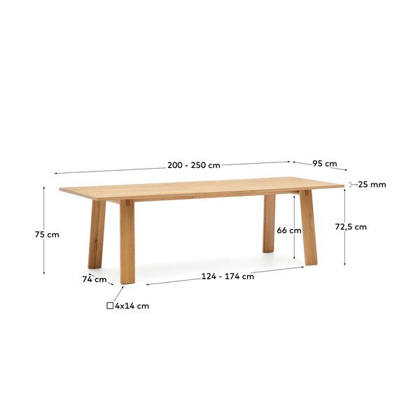 Raztegljiva jedilna miza z dodatno ploščo z mizno ploščo v hrastovem dekorju 95x200 cm Arlen – Kave Home-image-4