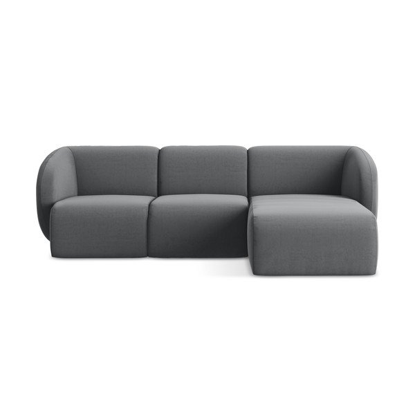 Siva žametna kotna sedežna garnitura (desni kot/z ležalnikom) Lani – Makamii