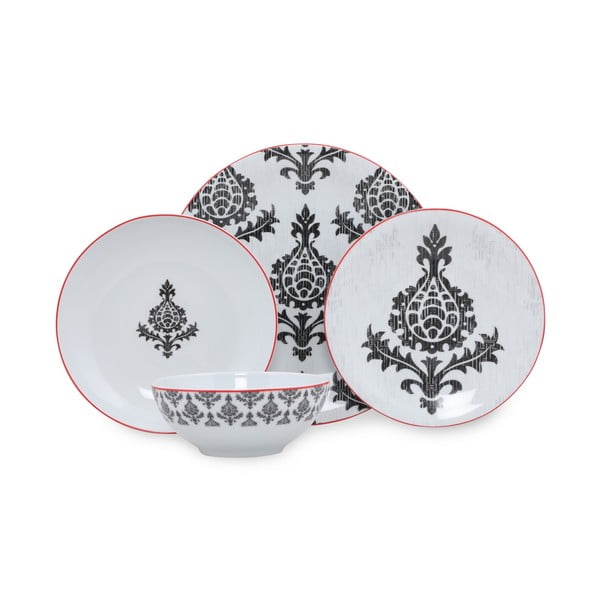 24-delni črno-beli jedilni set iz porcelana Kütahya Porselen Ornaments