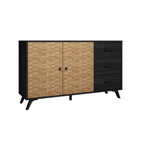 Črna/naravna nizka komoda 136x81 cm Hanoi – Marckeric-image-2