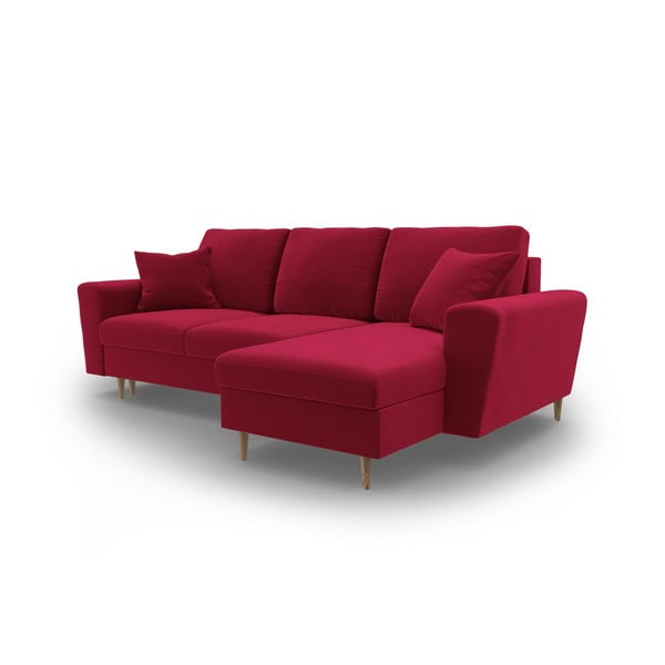 Rdeča žametna raztegljiva kotna sedežna garnitura s prostorom za shranjevanje Kyoto – Cosmopolitan Design-image-4