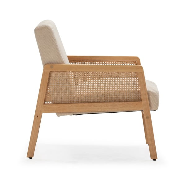 Bež pleten fotelj iz rebrastega žameta Debra – Marckeric-image-3