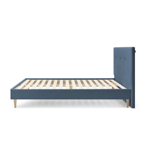 Temno modra oblazinjena zakonska postelja z letvenim dnom 160x200 cm Tory - Bobochic Paris-image-2