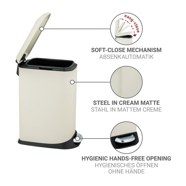 Kremno bel jeklen koš za smeti s pedalom 12 l Design – Wenko-image-3