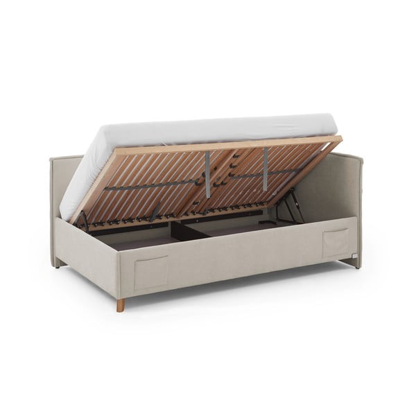 Bež oblazinjena kotna otroška postelja s prostorom za shranjevanje z letvenim dnom 90x200 cm Fun – Meise Möbel-image-2