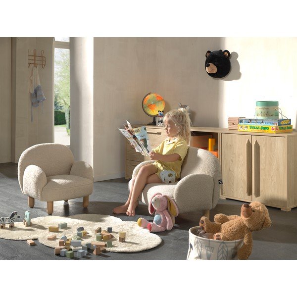 Bež otroški fotelj iz tkanine bouclé Rocky – Vipack-image-3