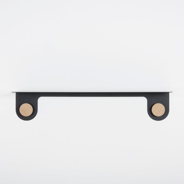 Črna stenska polica iz ekla z detajli iz hrastovega lesa z 2 kavljema Gazzda Hook, dolžina 70 cm-image-2