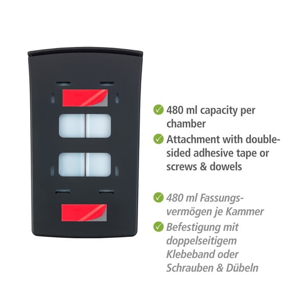 Črn plastičen stenski dozirnik za milo 0.96 l Tartas – Wenko-image-4