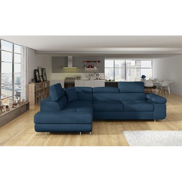 Modra žametna raztegljiva/s prostorom za shranjevanje kotna sedežna garnitura (levi kot/v obliki črke L) Anton – ELTAP-image-1