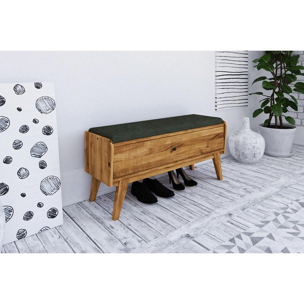 Hrastova klop za shranjevanje z zelenim sedežem Retro - The Beds-image-1