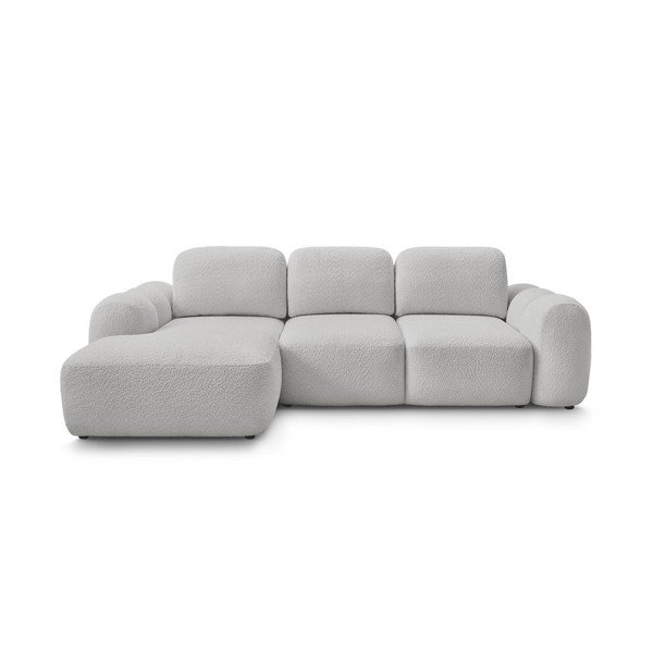 Svetlo siva raztegljiva/s prostorom za shranjevanje kotna sedežna garnitura iz tkanine bouclé (levi kot/z ležalnikom) Montaigne – Bobochic Paris