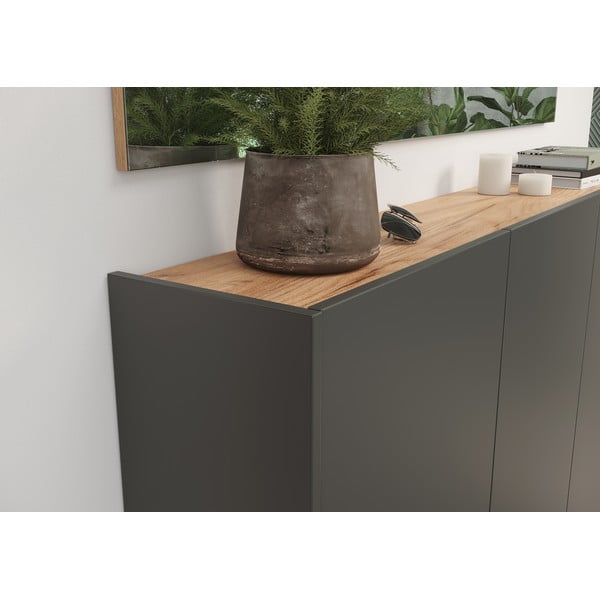 Antracitno siva stenska omarica v hrastovem dekorju 138x87x25 cm Libbiano – Germania-image-4