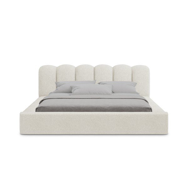 Kremasta oblazinjena zakonska postelja s prostorom za shranjevanje z letvenim dnom 180x200 cm Mano - Makamii-image-3