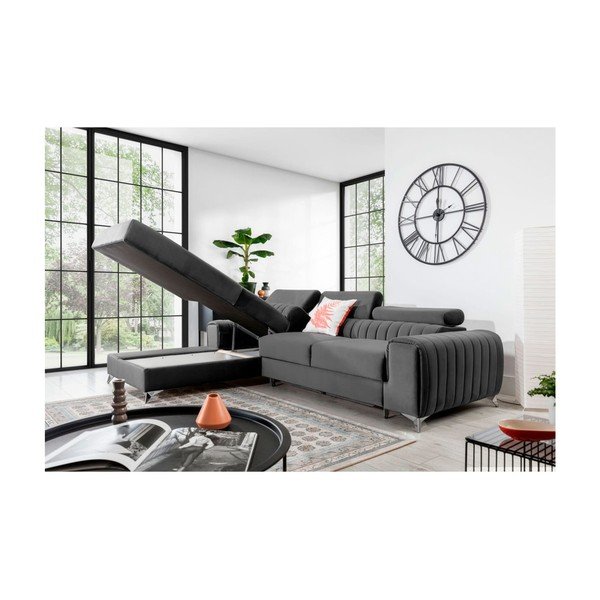 Temno siva žametna raztegljiva/s prostorom za shranjevanje kotna sedežna garnitura (levi kot/z ležalnikom) Grayson – ELTAP-image-3