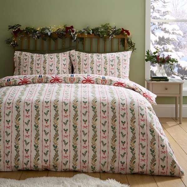 Enojna posteljnina v naravni barvi 135x200 cm Christmas Nutcracker Bows – Catherine Lansfield-image-1