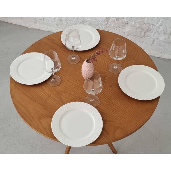 Okrogla jedilna miza z mizno ploščo v jesenovem dekorju ø 70 cm Jubi – Ragaba-image-3