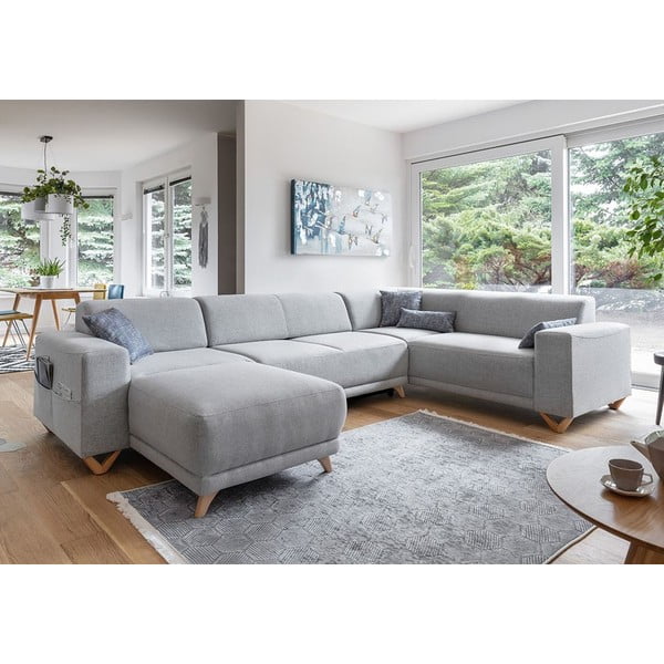 Svetlo siva raztegljiva/s prostorom za shranjevanje kotna sedežna garnitura (desni kot/v obliki črke "U") Classy Sophie – Miuform-image-3