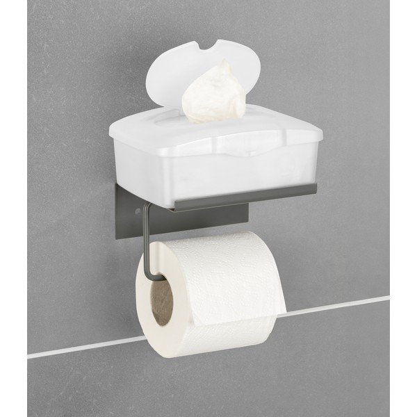 Antracitno sivo kovinsko držalo za toaletni papir z namestitvijo brez vrtanja in s polico Desulo – Wenko-image-2