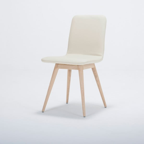 Jedilni stol iz masivnega hrastovega lesa z belim usnjenim sedežem Gazzda Ena