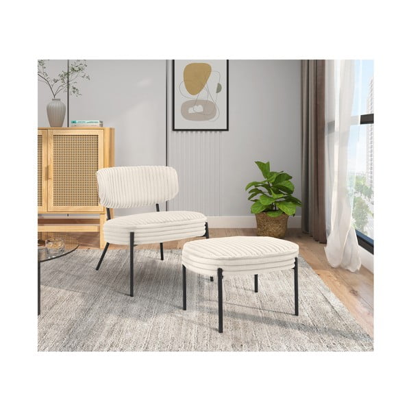 Kremno bel fotelj z naslonjalom za noge iz rebrastega žameta Jerry – Støraa-image-2