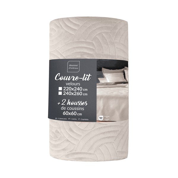Kremno bel žameten komplet pregrinjala in prevleke za vzglavnik 240x260 cm Solange – douceur d'intérieur