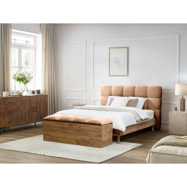 Svetlo rožnata oblazinjena zakonska postelja z letvenim dnom 160x200 cm Kumo – Bobochic Paris-image-4