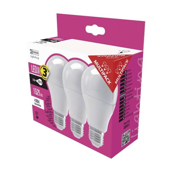 Komplet 3 žarnic LED EMOS Classic A60 nevtralno bele barve, 13,2W E27-image-1