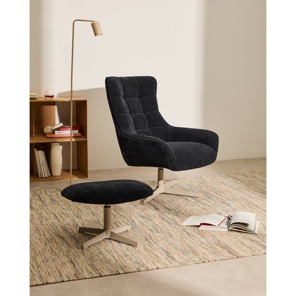 Temno moder tabure iz šenilje Teryl – Kave Home-image-1