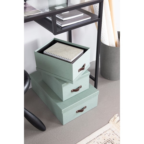 Mentolno zelene kartonaste škatle s pokrovom za shranjevanje v kompletu 3 ks 31x47x15 cm Inge – Bigso Box of Sweden-image-2