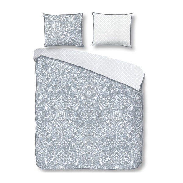 Modro-bela bombažna posteljnina za enojno posteljo Descanso Ornament, 140 x 220 cm