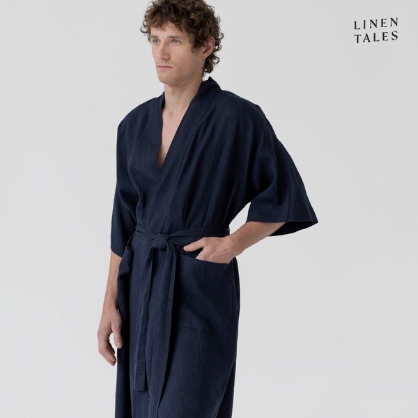 Temno moder lanen kopalni plašč velikosti S/M Summer – Linen Tales-image-3