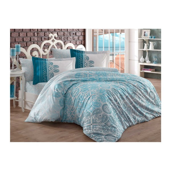 Kento Azul bombažno posteljno perilo iz poplina za eno osebo z rjuho, 160 x 220 cm