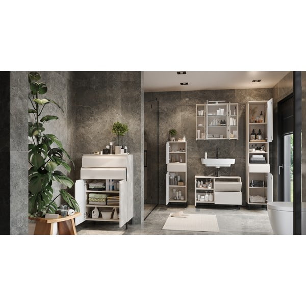 Kremno bela visoka kopalniška omarica 60x97 cm Salinas – Germania-image-4