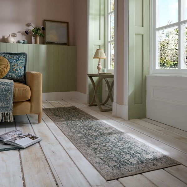Zelen pralen tekač 60x230 cm Beau Floral – Flair Rugs-image-1