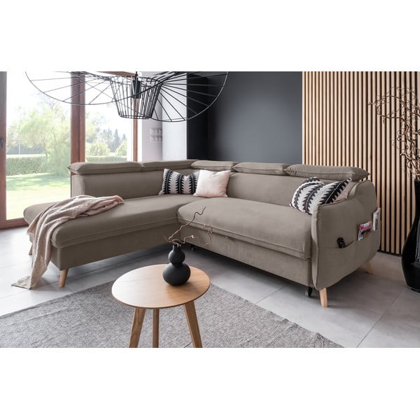 Svetlo rjava žametna raztegljiva kotna sedežna garnitura (levi kot) Sweet Harmony – Miuform-image-4