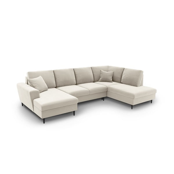 Bež žametna raztegljiva kotna sedežna garnitura s prostorom za shranjevanje (desni kot/v obliki črke "U") Kyoto – Cosmopolitan Design-image-1