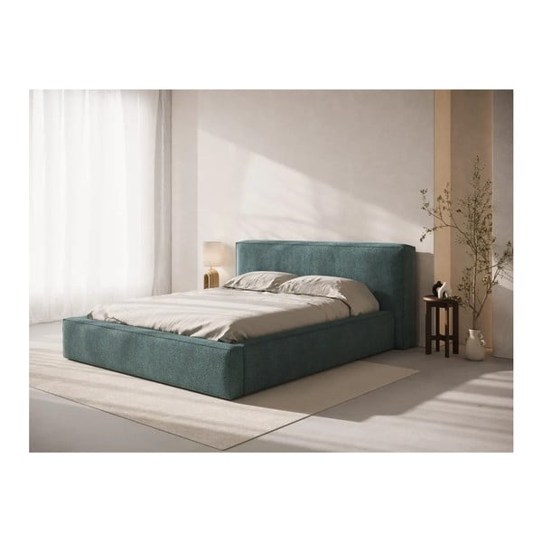 Modra oblazinjena zakonska postelja s prostorom za shranjevanje z letvenim dnom 160x200 cm Simon Olivia – Micadoni -image-1