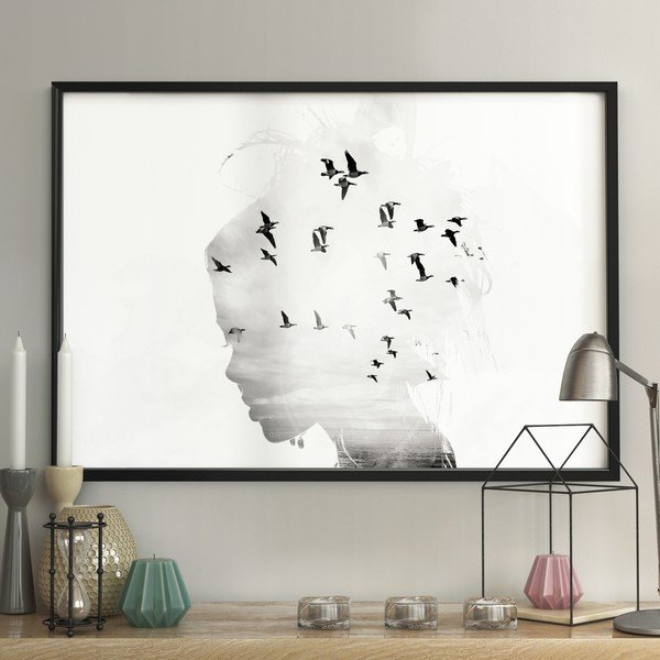 Stenski plakat v okvirju GIRL/SILHOUETTE/BIRDS, 70 x 100 cm-image-1