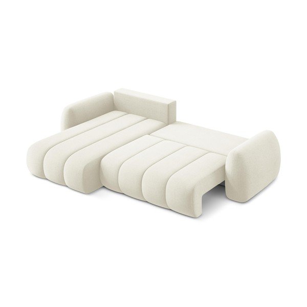 Bež raztegljiva kotna sedežna garnitura iz tkanine bouclé s prostorom za shranjevanje (levi kot/z ležalnikom) Pele – Makamii-image-4