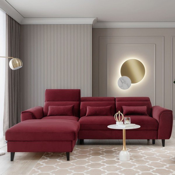 Rdeča žametna raztegljiva/s prostorom za shranjevanje kotna sedežna garnitura (levi kot/z ležalnikom) Foble – ELTAP-image-1