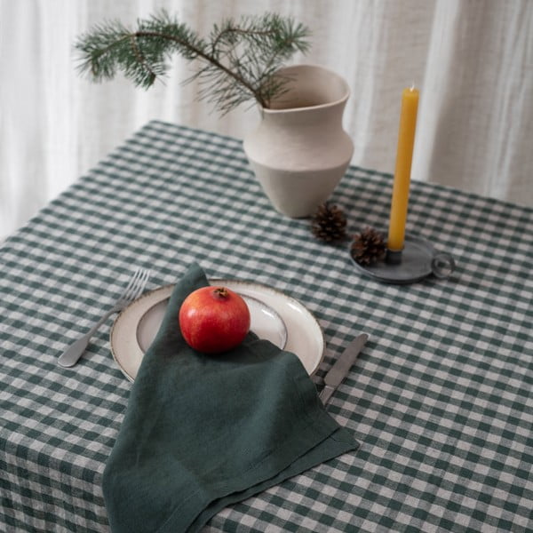 Lanen namizni prt 140x250 cm Forest Green Gingham – Linen Tales-image-1