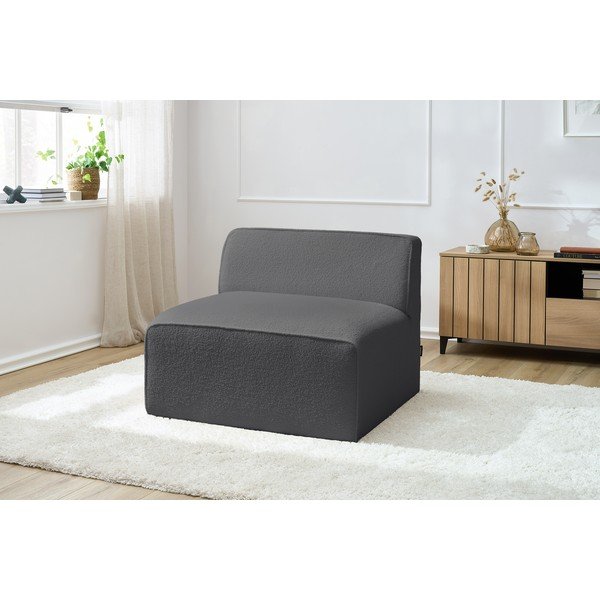 Temno siv modul za sedežno garnituro iz tkanine bouclé (sredinski modul) Megeve – Bobochic Paris-image-1