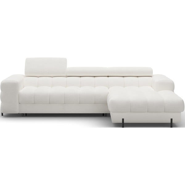 Kremno bela raztegljiva/s prostorom za shranjevanje kotna sedežna garnitura iz tkanine bouclé (desni kot/z ležalnikom) Felro – ELTAP